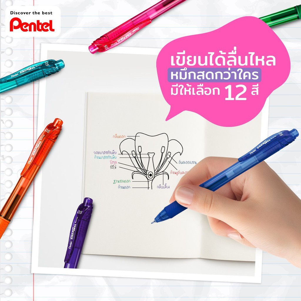 Pentel EnerGel X รุ่น BLN105 ขนาด 0.5 MM หัวปากกา Needle Tip ปากกาเจลสีสันลื่น เขียนคม-แห้งไว ด้ามจับสบาย เติมหมึกได้ - รูปที่ 4