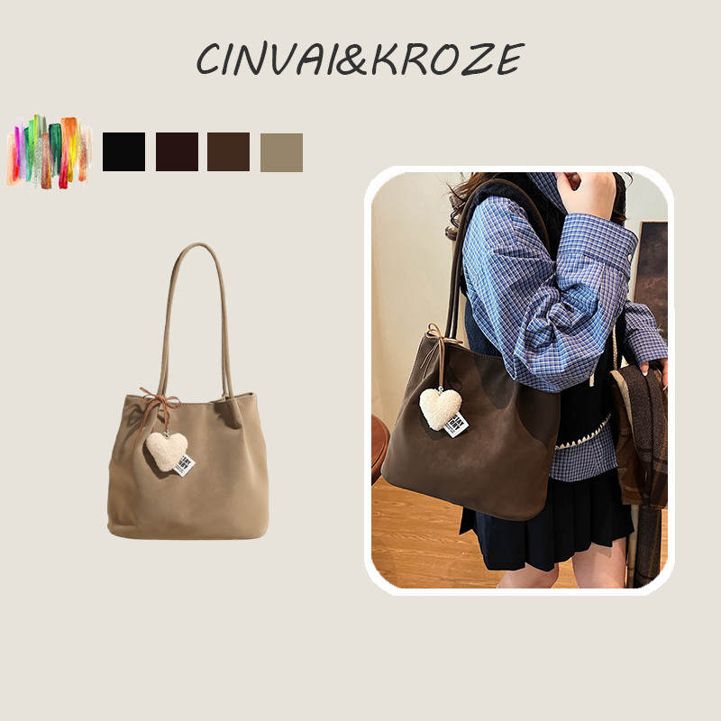 CINVAI&KROZE  กระเป๋าโท้ททรงเรโทรพรีเมียม ทนทาน สะพายพาเลเยอร์ ใช้งานได้หลากหลาย