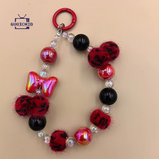 สายคล้องโทรศัพท์มือถือ Anti Loss สายคล้องโทรศัพท์มือถือข้อมือ Ccd เคสโทรศัพท์ลายเสือดาวผีเสื้อพร้อมจี้ลูกปัดรูปกล้อง
