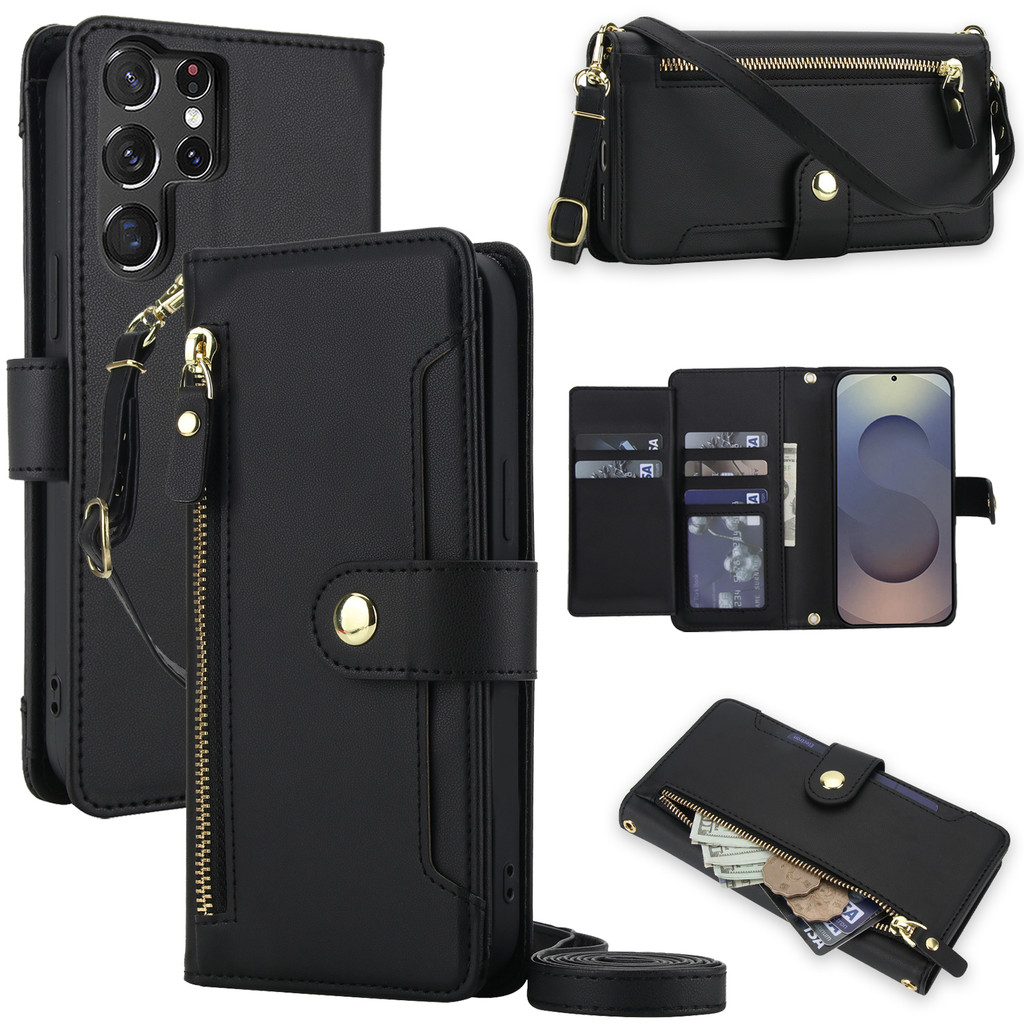 เคสโทรศัพท์ เคส SAMSUNG ช่องใส่การ์ดสําหรับSamsungสายรัดlanyard Flip Coverพร้อมผู้ถือบัตรโทรศัพท์มือถือสําหรับSamsung Galaxy S26 Plus S25 Ultra S24 Plus S23 Ultra Case S22 S25 Plus S21 S24 FEพร้อมกระเป๋าสตางค์กระเป๋า