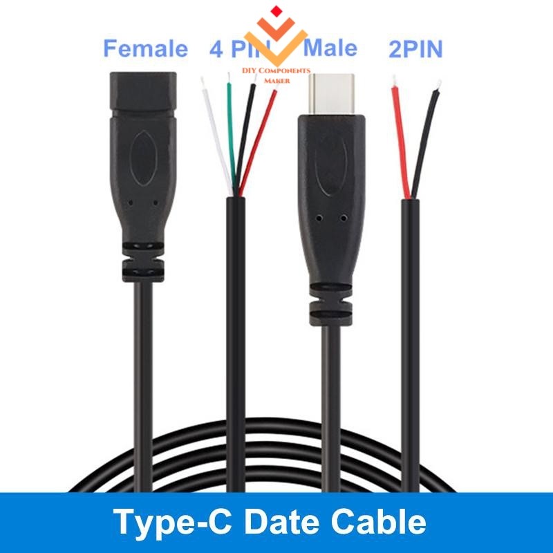 2 Pin 4 Pin Type C ชายหญิง To Bare Open End Cable 2 Core 4 Cores ข้อมูล Usb สายชาร์จเร็ว