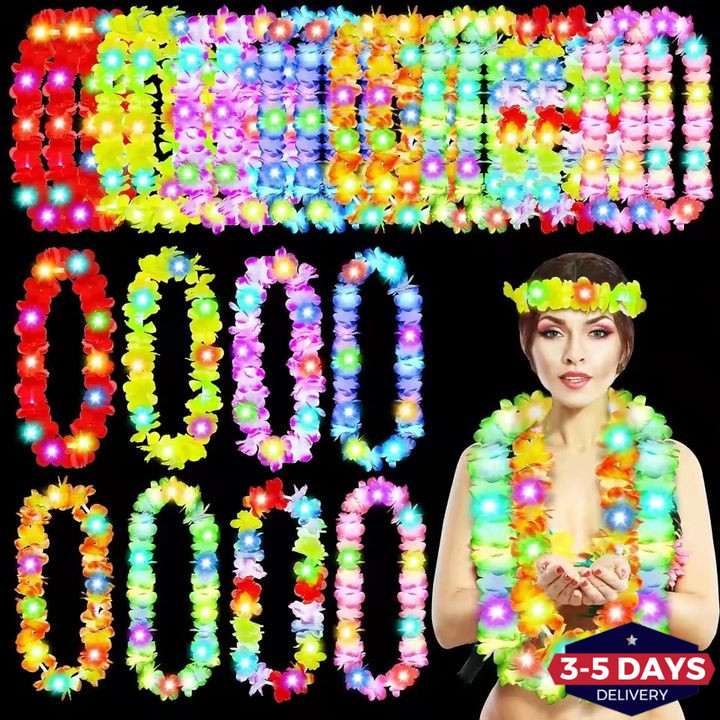 [จัดส่ง 3-5 วัน]พวงมาลัยปาร์ตี้เรืองแสงในที่มืด | ฮาวาย LED ดอกไม้ Lei สําหรับกิจกรรมชายหาดกลางคืน, อุปกรณ์เครื่องแต่งกายพร้อม - สําหรับผู้หญิงผู้หญิงผู้ชาย (1/3 ชิ้น)