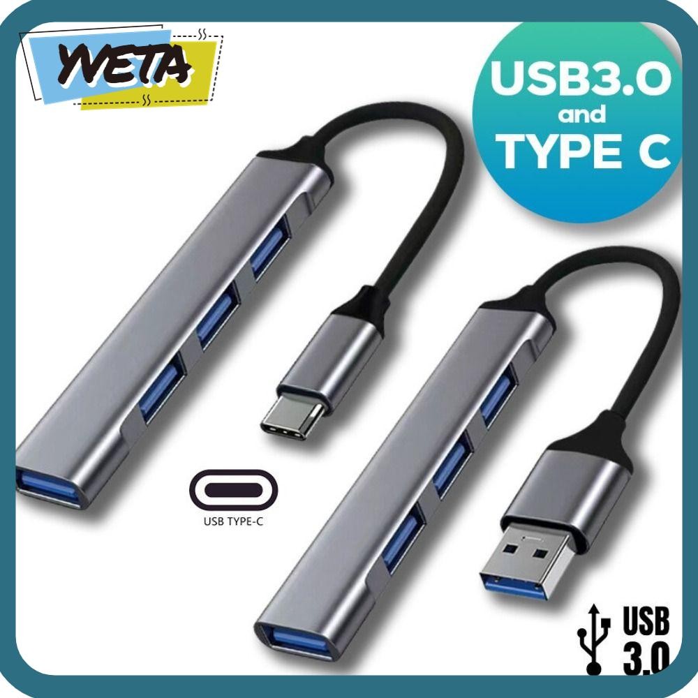YVETA USB-C HUB, ตัวแยก Type-C อะลูมินัมอัลลอยความเร็วสูง, แป้นพิมพ์อะแดปเตอร์ OTG พีซีแล็ปท็อป 4 IN 1