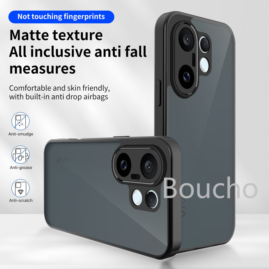 สําหรับ Vivo X200 Fe VivoX200 Fe VivoX200Fe X200Fe 5G อะคริลิค Matte สีดําเคสโทรศัพท์กันกระแทกป้องกั