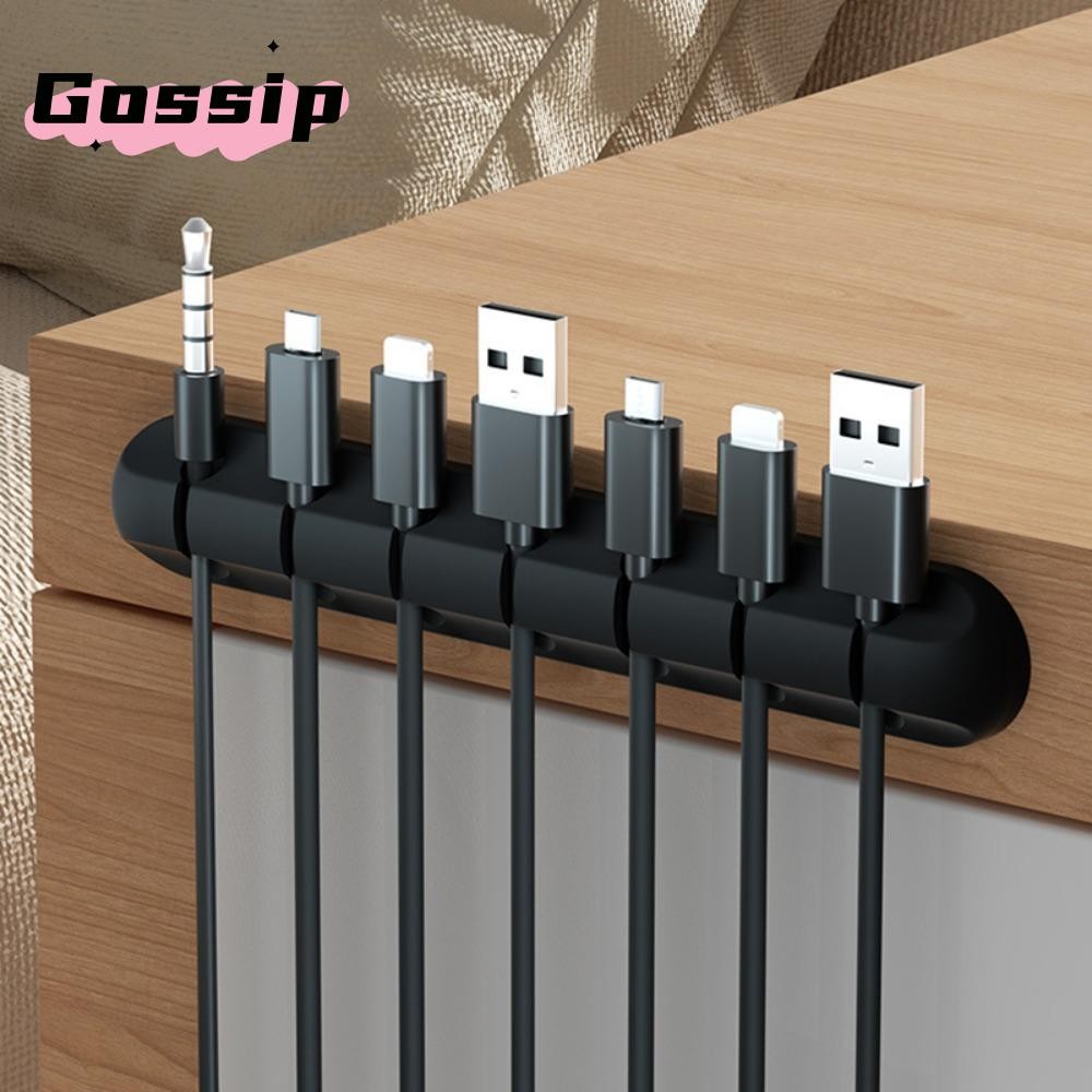 GOSSIP USB Cable Winder, Desktop Tidy ยืดหยุ่น Cable Organizer, ซิลิโคนสีดําลวดสําหรับเมาส์คีย์บอร์ดหูฟัง Protector