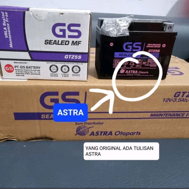 GS ASTRA ต้นฉบับแบตเตอรี่แห้ง GTZ5S BEAT VARIO 110 MIO J MIO M3 MIO SOUL SUPRA X 125 BLADE REVO