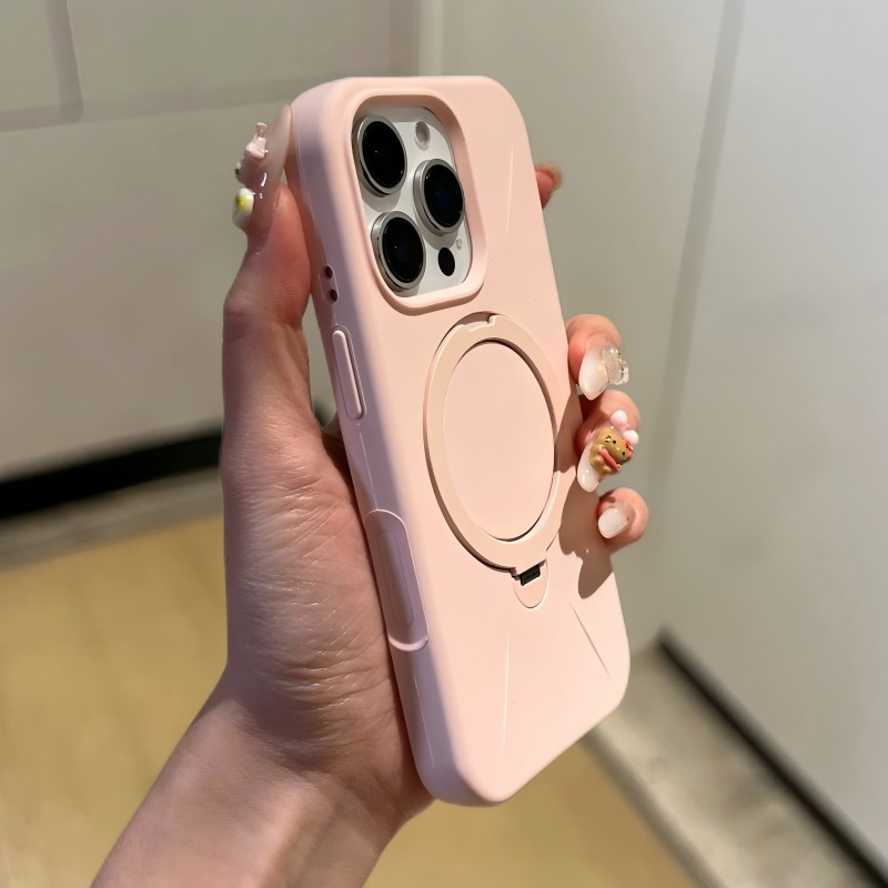 แมตต์ silicone soft case ด้วยวงเล็บ/สีชมพู เคส เข้ากันได้กับ For iPhone 11 12 13 14 15 16 Pro Max เคส Matte Anti-ลายนิ้วมือ เป็นมิตรกับผิวแม่เหล็กกันกระแทกฝาหลัง