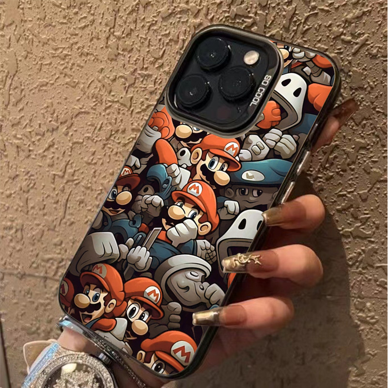 กรณีโทรศัพท์มือถือซิลิโคนแข็งหรูหรา ซูเปอร์แมรี่ for IPhone 13 12 7Plus 14 15 11 Pro MAX 8 6 7 6S Plus X XR XS - รูปที่ 3