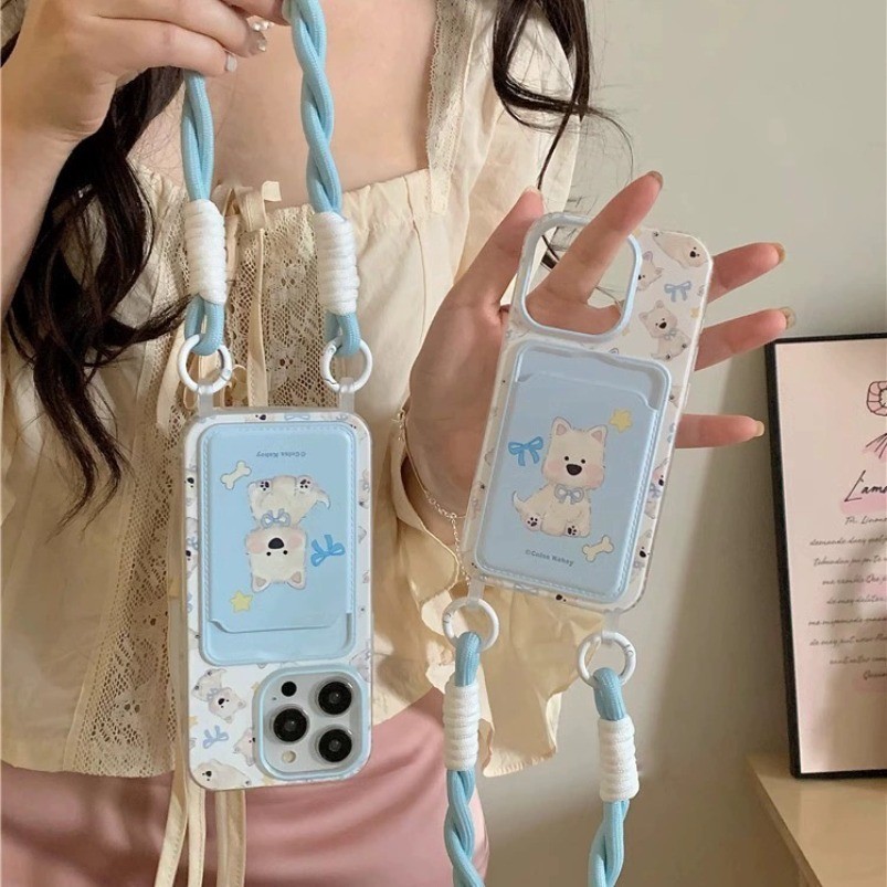 Iphone 15 14 13 12 11 Pro Max X Xr Xs Max 7 8 Plus SE2020 เคสโทรศัพท์ ins น่ารัก Happy Dog + Lanyard ฝาครอบโทรศัพท์แบบนุ่ม