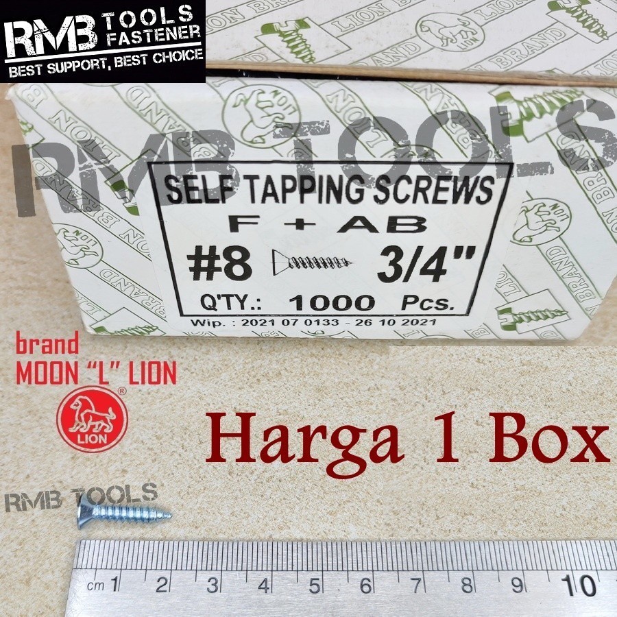 [1 กล่อง] สกรูแตะ FH 8 x 3/4 ยาว 1.9 ซม. ไขควง Plus หัวแบน Verseng สําหรับผนังไม้อลูมิเนียม F + AB /