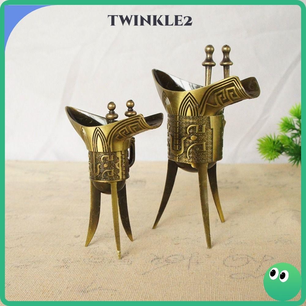 Twinkle แก้วไวน์ โลหะผสม สไตล์จีนโบราณ สามขา สีทอง สําหรับตกแต่งบ้าน