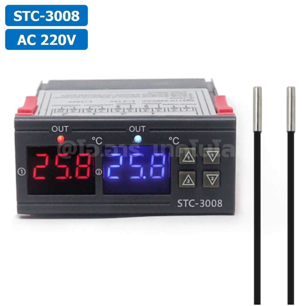 STC-3008 220VAC เครื่องควบคุมอุณหภูมิ 2ช่อง NTC Dual Digital Temperature Controller ตัวควบคุมอุณหภูมิ Control Regulat...