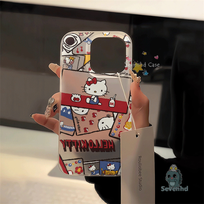 Mini Kittyการ์ตูนน่ารักแฟชั่นสําหรับiPhone 15 11 12 13 14 Pro Max X Xr Xs Max 7 8 6s Plus SE 2020 Frosted Ultra Thinเคสโทรศัพท์กันกระแทกTPU Clearปกหลัง