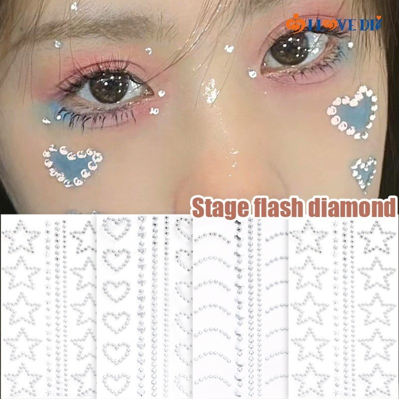 สติกเกอร์รอยสักใบหน้าหัวใจอะคริลิแวววาว-มีกาวในตัวแบบใช้แล้วทิ้งหัวใจรักรูปลอก-เทศกาลใบหน้าร่างกายศิลปะตกแต่ง