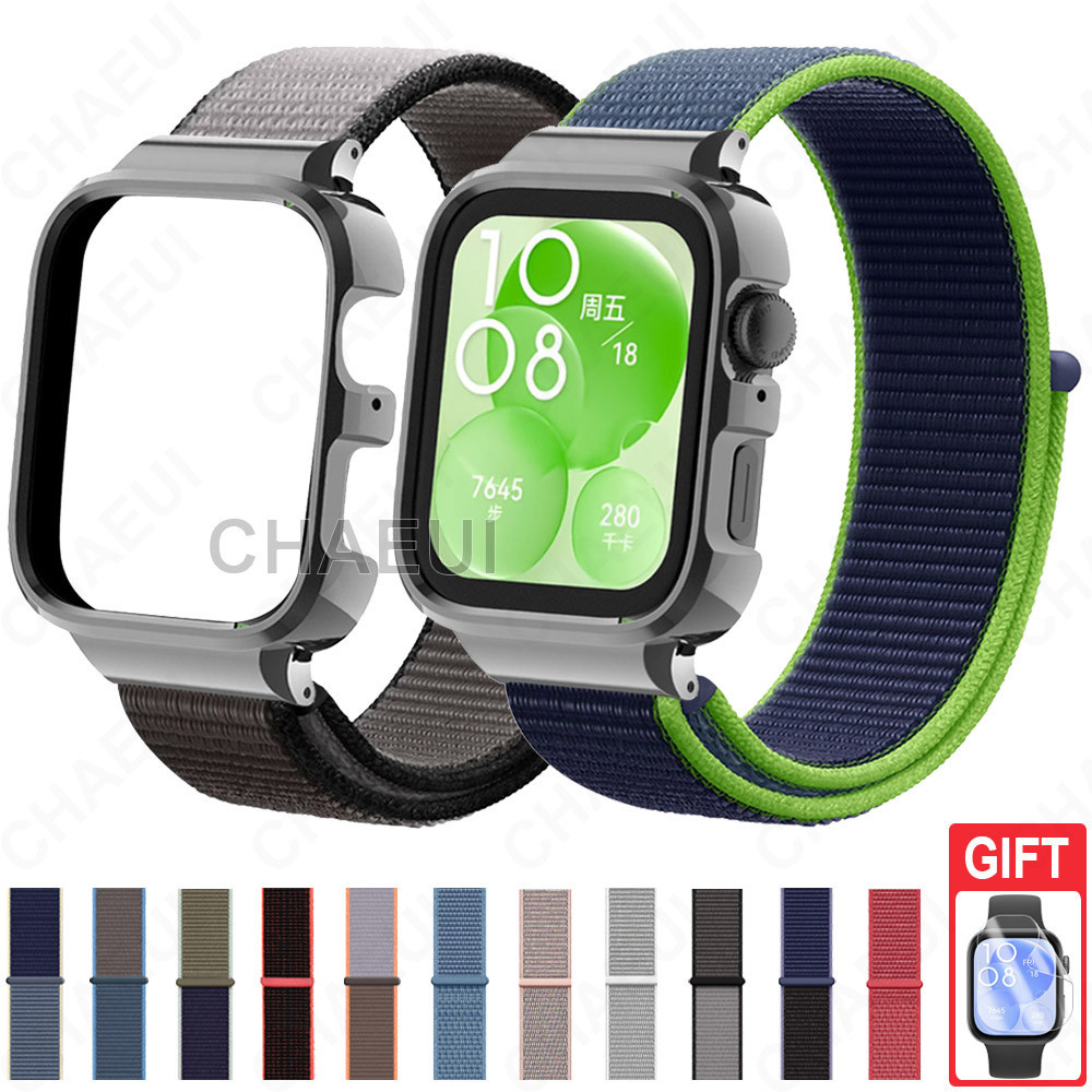 สายรัดไนลอนพร้อมกรอบเคสอุปกรณ์เสริมสําหรับเปลี่ยนสร้อยข้อมือสําหรับ Huawei Watch Fit 3