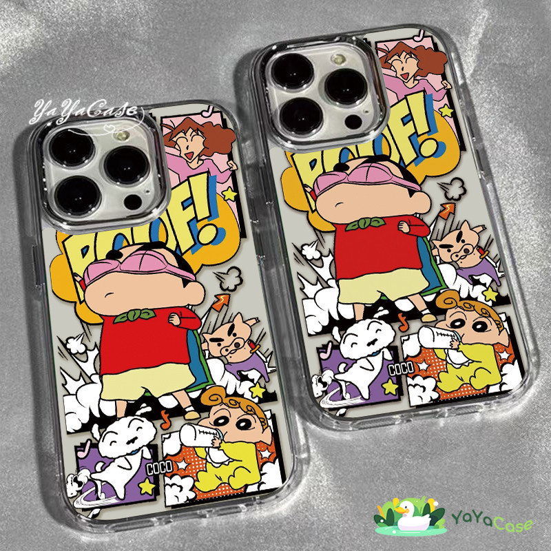 สำหรับ iPhone11 13 Case For เคสไอโฟน14 15 12 pro max 7 8 14 15 Plus X XR XS Max Cool Shin chan โปร่งใส กรอบรูปโลหะ เคส