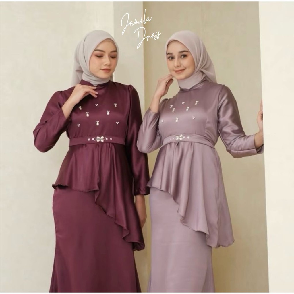 Jamila Contemporary SATIN SILK PREMIUM DRESS เสื้อผ้าแฟชั่นผู้หญิงเชิญรับปริญญา COUPLE MUSLIMAH GAMIS LEBARAN BRIDESMAID WEDDING Party ล่าสุด