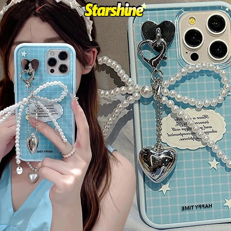 Y2k Metal Heart Bows Pearl Phone Charm -Ins Bowknot Pearl Pendant Key Chain - Phone Lanyard Wrist Strap - Women Bag Love Heart Pearl Charm Key Ring - พวงกุญแจอุปกรณ์เสริม