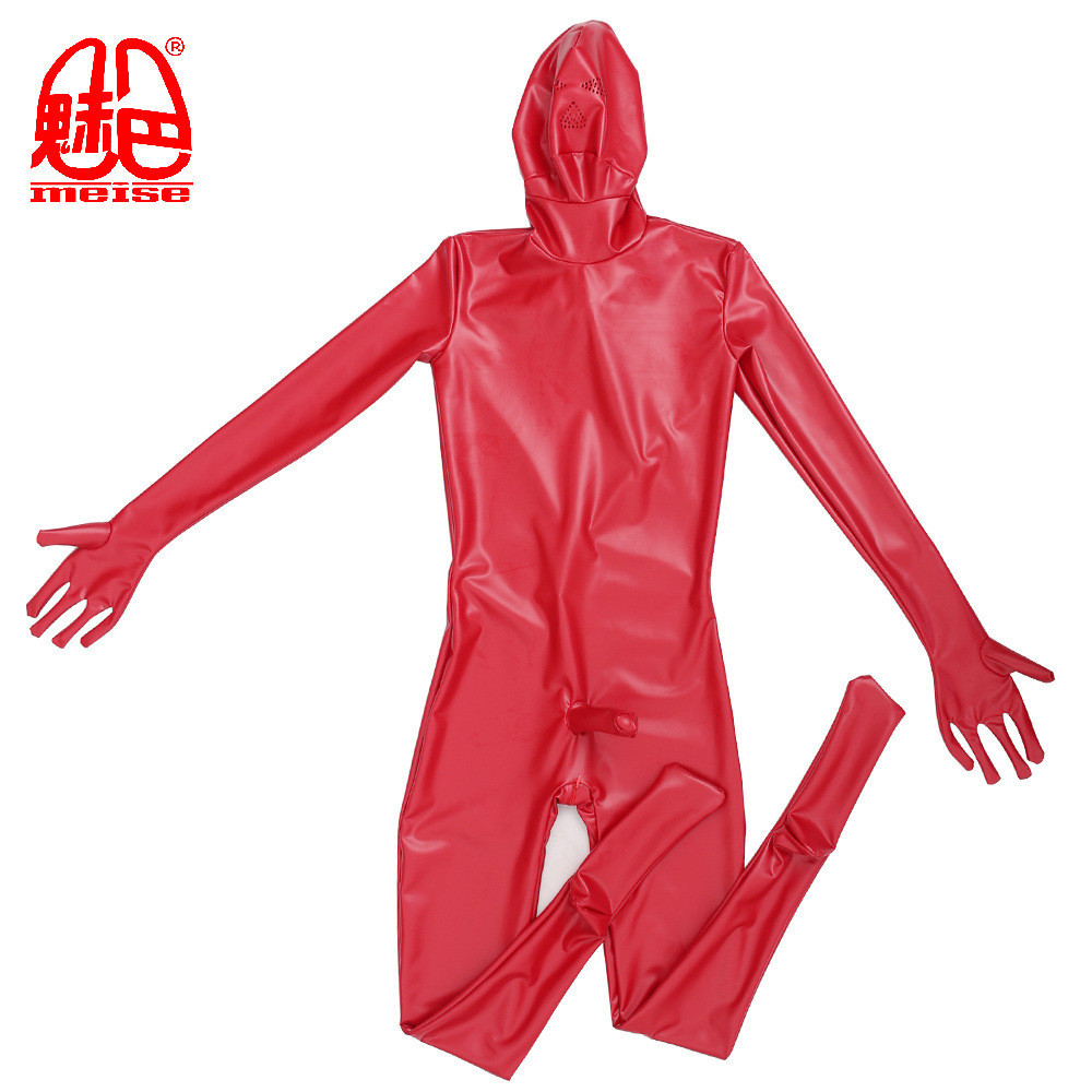 Liliflower คุณภาพสูงสีดํา Latex Catsuit Full Body ชุดชุดบอดี้สูทผู้ชายเครื่องรางซิปปิด