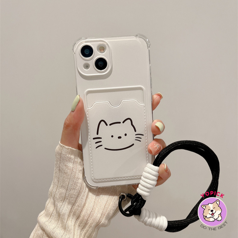 เส้นแมวสุนัขสายรัดข้อมือสําหรับiphone15เคสโทรศัพท์14 13promax xsmax 7plus 6plus 8p xr 12mini 13Miniผู้ถือบัตรผู้ถือบัตรการ์ด12 Soft Shell 11 Chain Lanyardน่ารักการ์ตูนสไตล์ใหม่คู่KB