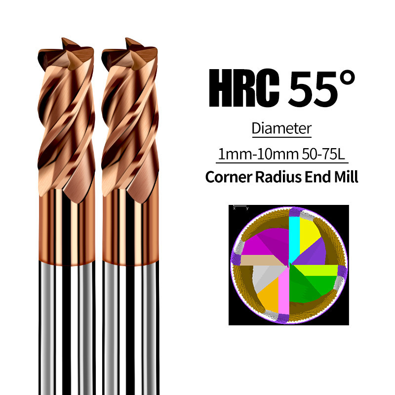 HRC55 1-8 มม.ดอกเอ็นมิลล์จมูกกลม End Mill 4-Flute คาร์ไบด์โลหะผสม Bull Nose เครื่องตัด R0.2R0.5R1R2