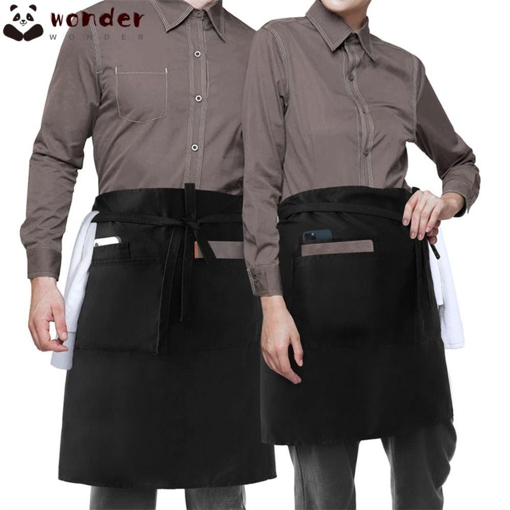 Wonder ผ้ากันเปื้อนทํางานบ้านกาแฟ, ผ้ากันเปื้อนเชฟครึ่งตัวหนา, เอี๊ยมผู้ใหญ่พร้อมกระเป๋า 2 ใบ, ร้านอาหารปินาเฟอร์ทน