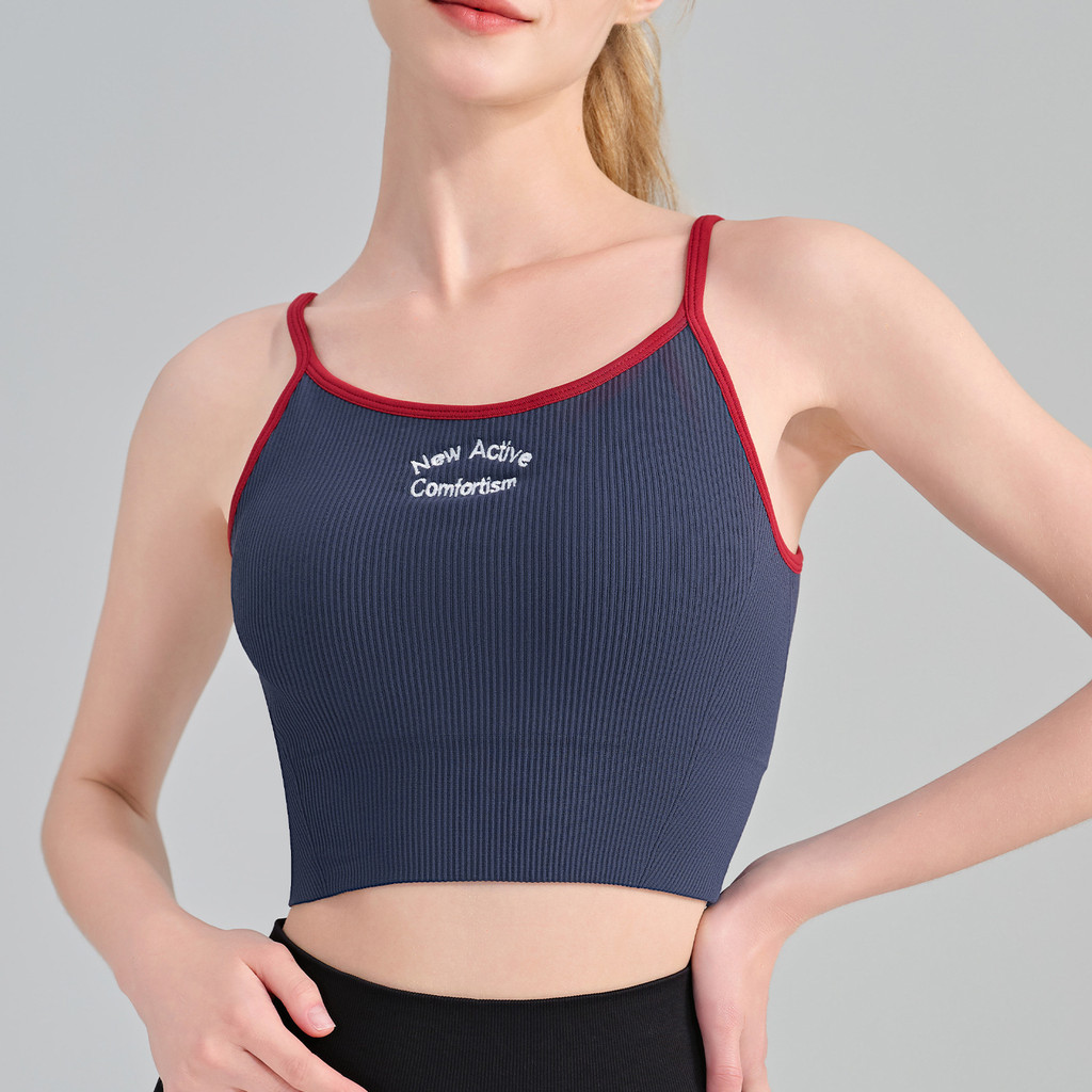 L.CIRCLEAmerican Retro sport bra พร้อมแผ่นหน้าอกสายคล้องไหล่บางที่สวยงามกลับฟิตเนสโยคะชุดชั้นใน