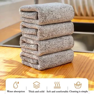 ผ้าเช็ดจานไมโครไฟเบอร์ข้น - เศษผ้าทําความสะอาดถ่านไม้ไผ่แบบนุ่ม - ผ้าทําความสะอาดห้องครัวในครัวเรือน - ผ้าขนหนูล้างจานป้องกันการจาระบีดูดซับซุปเปอ