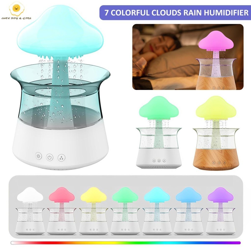 Rain Drop Humidifier 300ml Essential Oil Diffuser พร้อมไฟเปลี่ยนสี 7 สีและ Water Drop Sound USB ชาร์จสําหรับ Home SHOPSBC1036