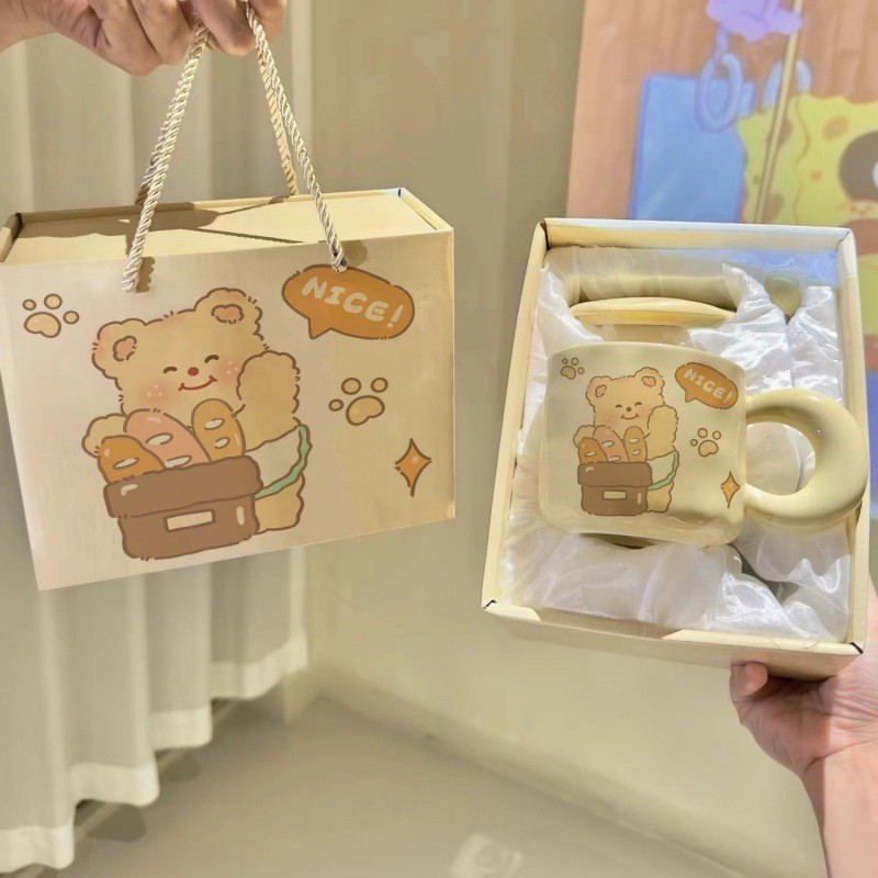 Butter Bear สแตนเลสเนยหมีฉนวนกันความร้อน ถ้วยพร้อมฝาปิดและของขวัญหลอดคู่