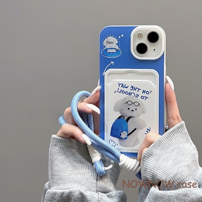 สําหรับiphone 15 14 13 12 11 Pro MAX X XR XS MAX 7 8 Plus SE 2020 INSการ์ตูนน่ารักBlue Puppyกระเป๋าเป้สะพายหลังกระเป๋าเคสโทรศัพท์สายรัดข้อมือแขวนเชือกนุ่ม