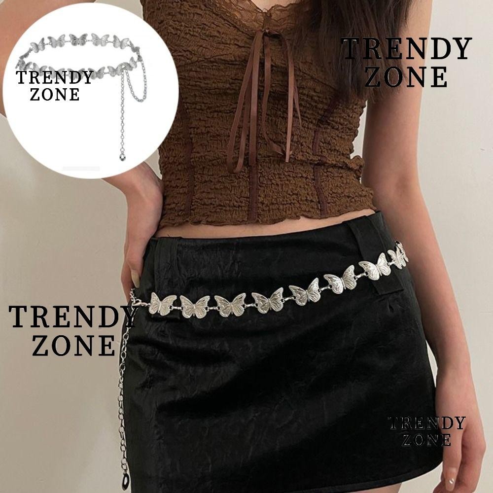 Trendyzone เข็มขัดโซ่, เข็มขัดปรับได้วินเทจ, กระโปรงเดรสโซ่เอวผีเสื้อที่ทนทาน