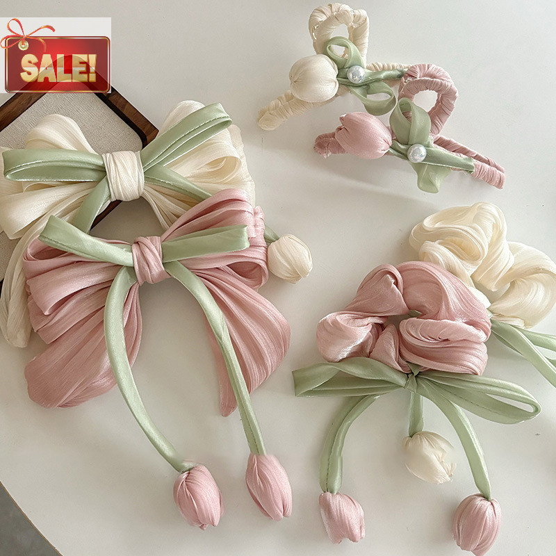 Bl แฟชั่นหวาน Tulip ริบบิ้นผมแหวนสําหรับผู้หญิงสาวน่ารัก Elegant Bowknot กิ๊บติดผมประณีต sels อุปกรณ์เสริมผมของขวัญ A