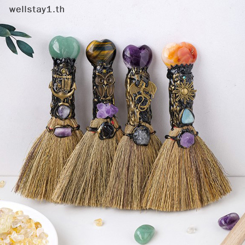 [wellstay1] คริสตัลธรรมชาติรูปหัวใจ Magic ไม้กวาดแม่มด Reiki อัญมณีสําหรับทําความสะอาด Healing Fengshui ตกแต่งบ้าน [TH]