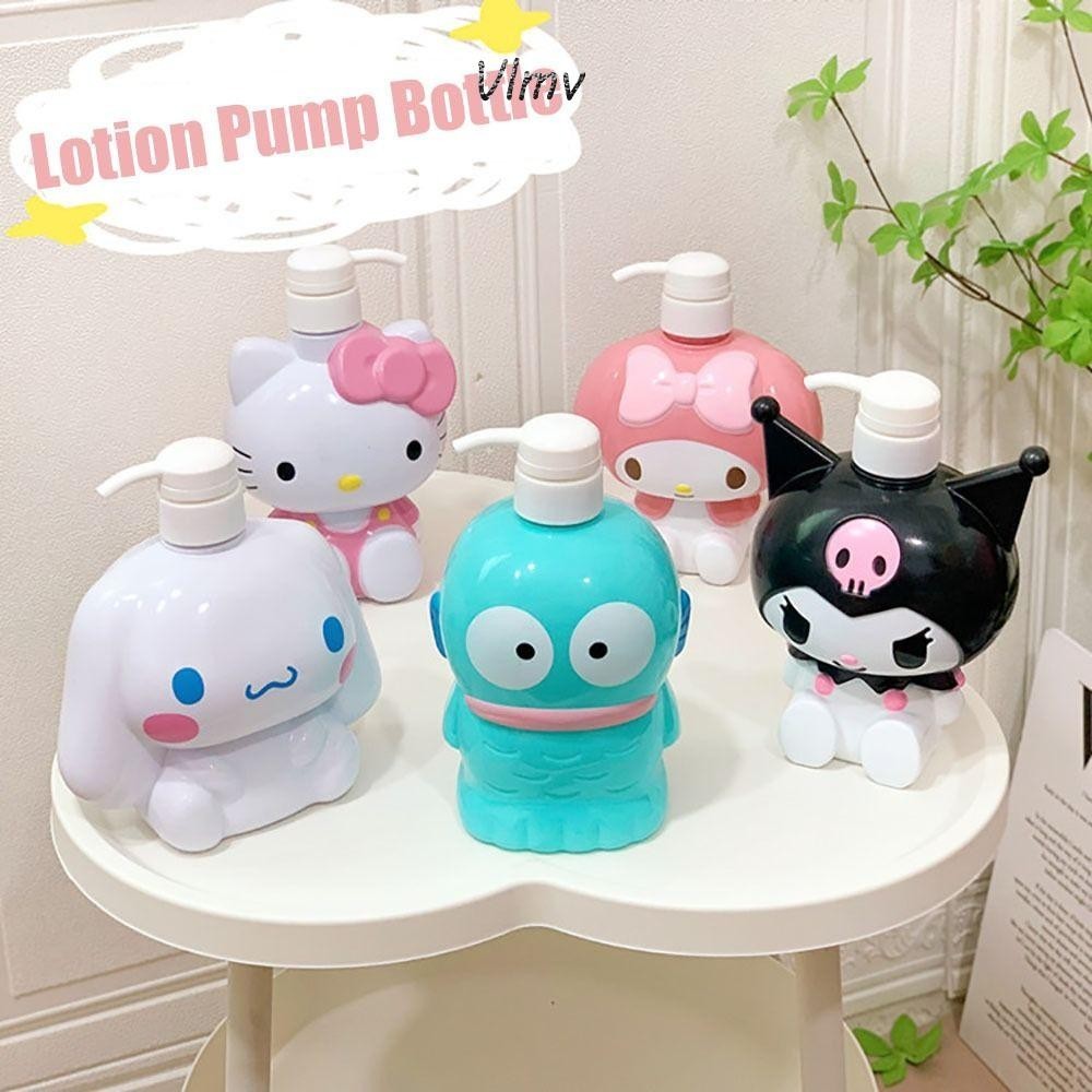 SANRIO Vlmv ขวดโลชั่น,ขวดรีฟิลเปล่าความจุขนาดใหญ่,การ์ตูนทนทาน ซานริโอ ขวดหัวปั๊มพลาสติกแบบพกพาสบู่เหลว