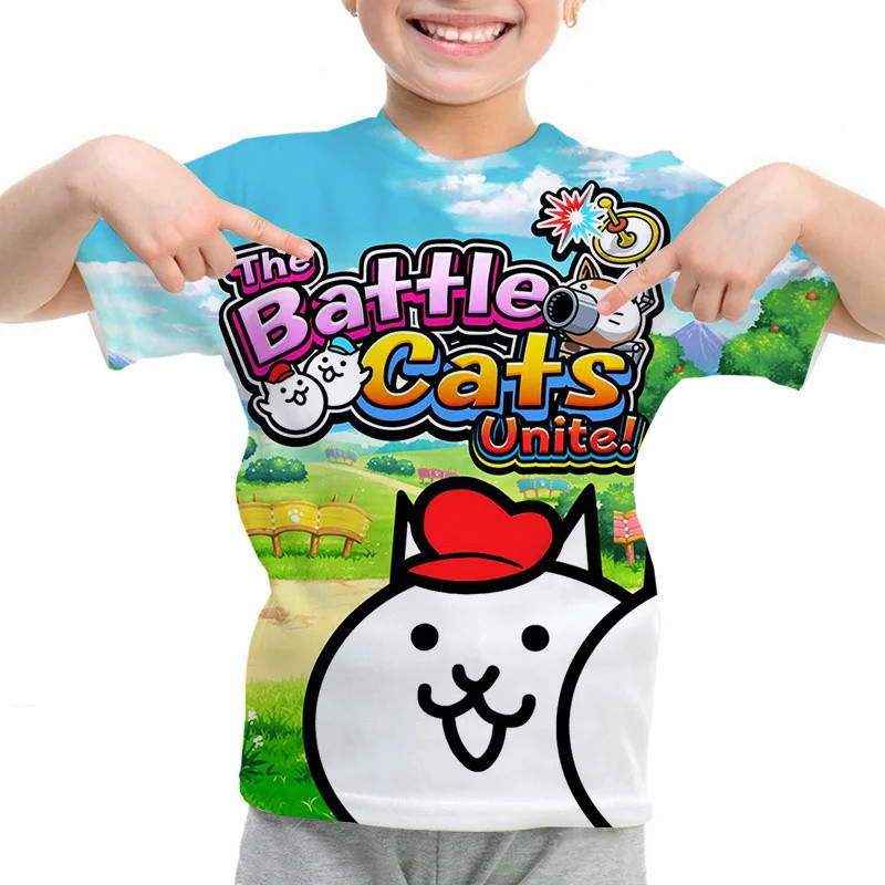 เด็กใหม่ 3D battle Game Cat พิมพ์เสื้อยืดสนุกฮิปฮอปแขนสั้นเสื้อยืด Y2k เสื้อยืด Street แฟชั่น