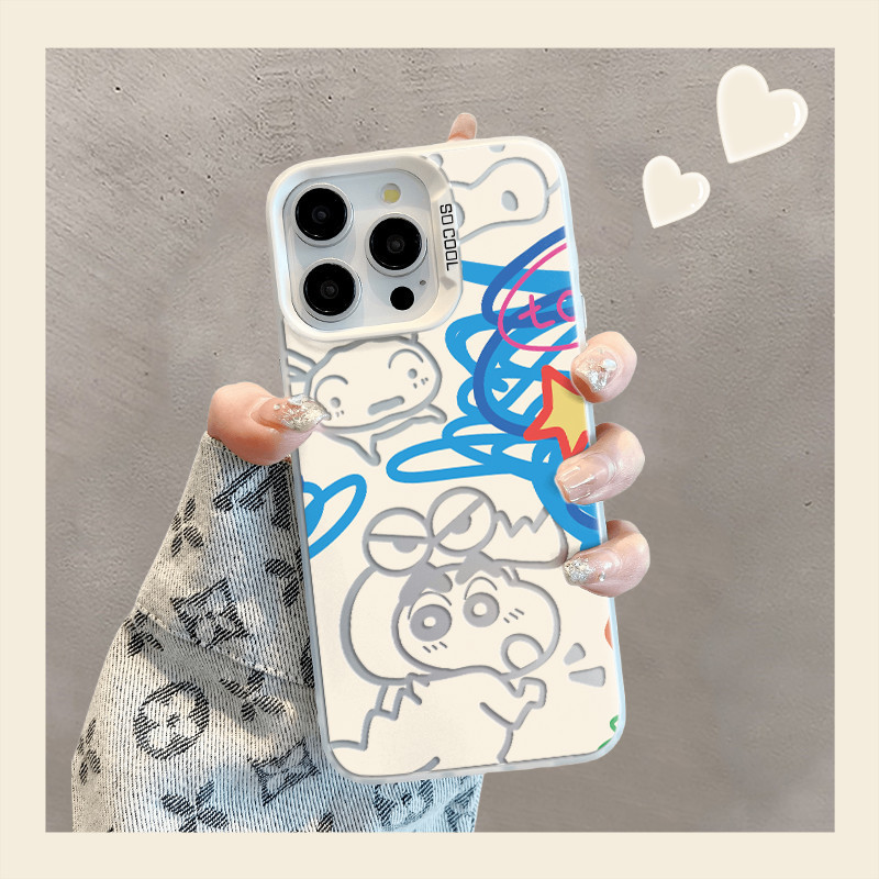 สาย shinchan ปลอกสำหรับ iPhone 15 14 13 12 11 Pro พลัส MAX x XR XS MAX ชายแดนพิมพ์รวมทุกอย่าง fullcover กันกระแทกกรณี