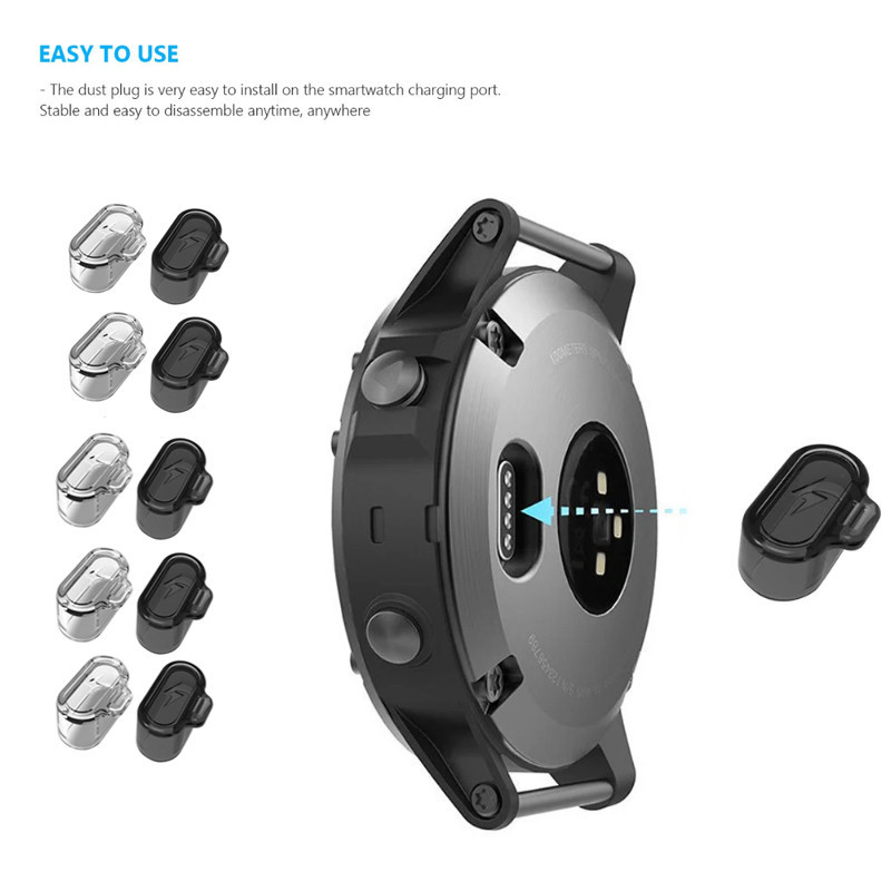 10 ชิ้นโปร่งใสฝุ่นสําหรับผู้เบิกทาง Garmin 165/245/645/255/265/965/955/945/Fenix 7 7S 7X 6 6S 6X Soft TPU ฝุ่นปลั๊กล้างฝุ่นกรณี