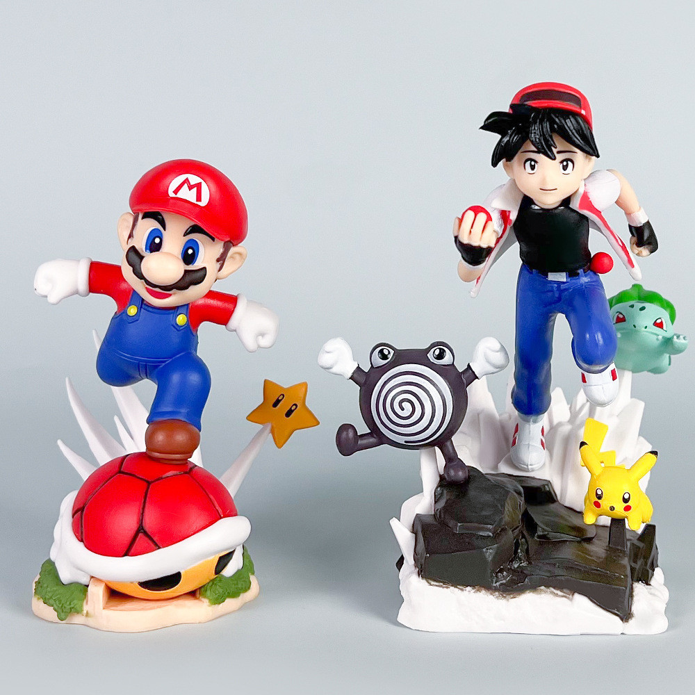 12-14 ซม.อะนิเมะ Pokemon Ash Ketchum Pikachu Bulbasaur Polhirl Super Mario Paratroopera เต่า Mario รุ่น Q PVC ตัวเลขการกระทําตุ๊กตาของเล่น