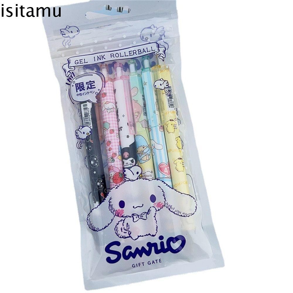 Isitaft ปากกาเจลอุปกรณ์การเขียน 6 ชิ้น/เซ็ต Kuromi สีดําการ์ตูนเครื่องเขียนลงนามปากกา