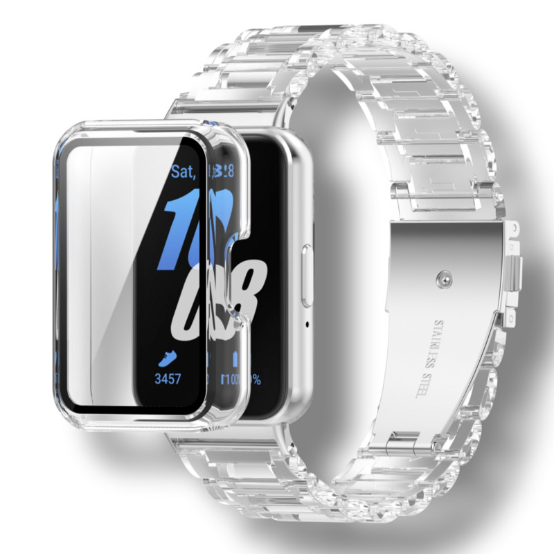 2 in 1 สายเรซิ่นโปร่งใสสําหรับ Samsung Galaxy Fit 3 สร้อยข้อมือสมาร์ทสายนาฬิกา Galaxy Fit3 สายรัดข้อมืออุปกรณ์เสริม