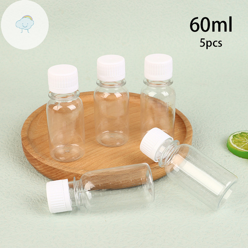 TWOE 5 ชิ้น 60ML ขวดพลาสติกขนาดเล็ก Ginger Shot ขวด Caps ถ้วยน้ําผลไม้ขวดของเหลวแบบใช้ซ้ําได้คอนเทนเนอร์ป้องกันการรั่ว TH