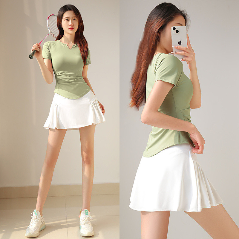 ชุดโยคะผู้หญิงชุดออกกําลังกาย Slimmer ดู Breathable Quick-Drying วิ่งแบดมินตันเทนนิสสวมใส่ชุดกีฬาผู้หญิงฤดูร้อนตอนเช้าวิ่ง
