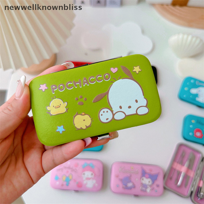 Newwellknownbliss Kawaii Sanrio Hello Kitty กรรไกรตัดเล็บชุดหูเลือกแหนบ W/Melody Kuromi Cinnamorollกล่องบรรจุเล็บชุด CCD