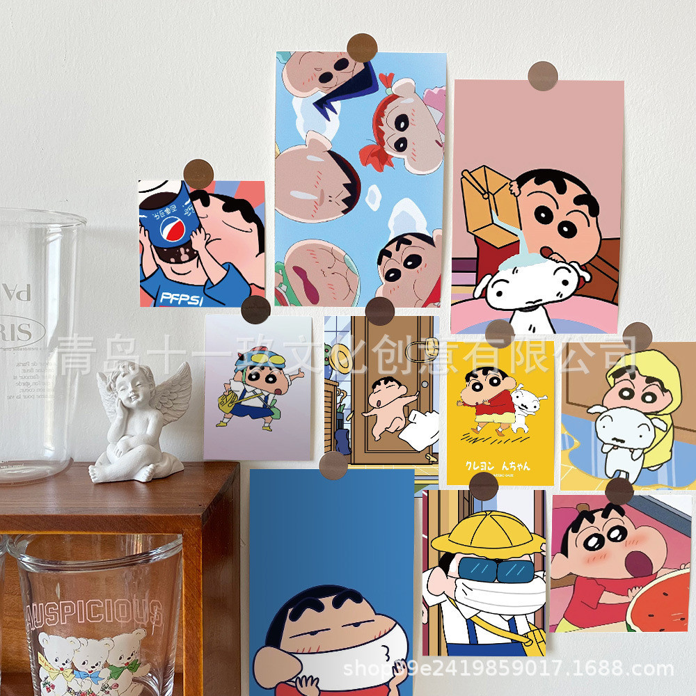 การ์ตูนน่ารัก15ใบ Crayon Shin-Chan การ์ดข้อความโปสการ์ดห้องนอนในร่มผนังตกแต่งผนังสติ๊กเกอร์ติดผนังบัตรของขวัญบัตรของขวัญ