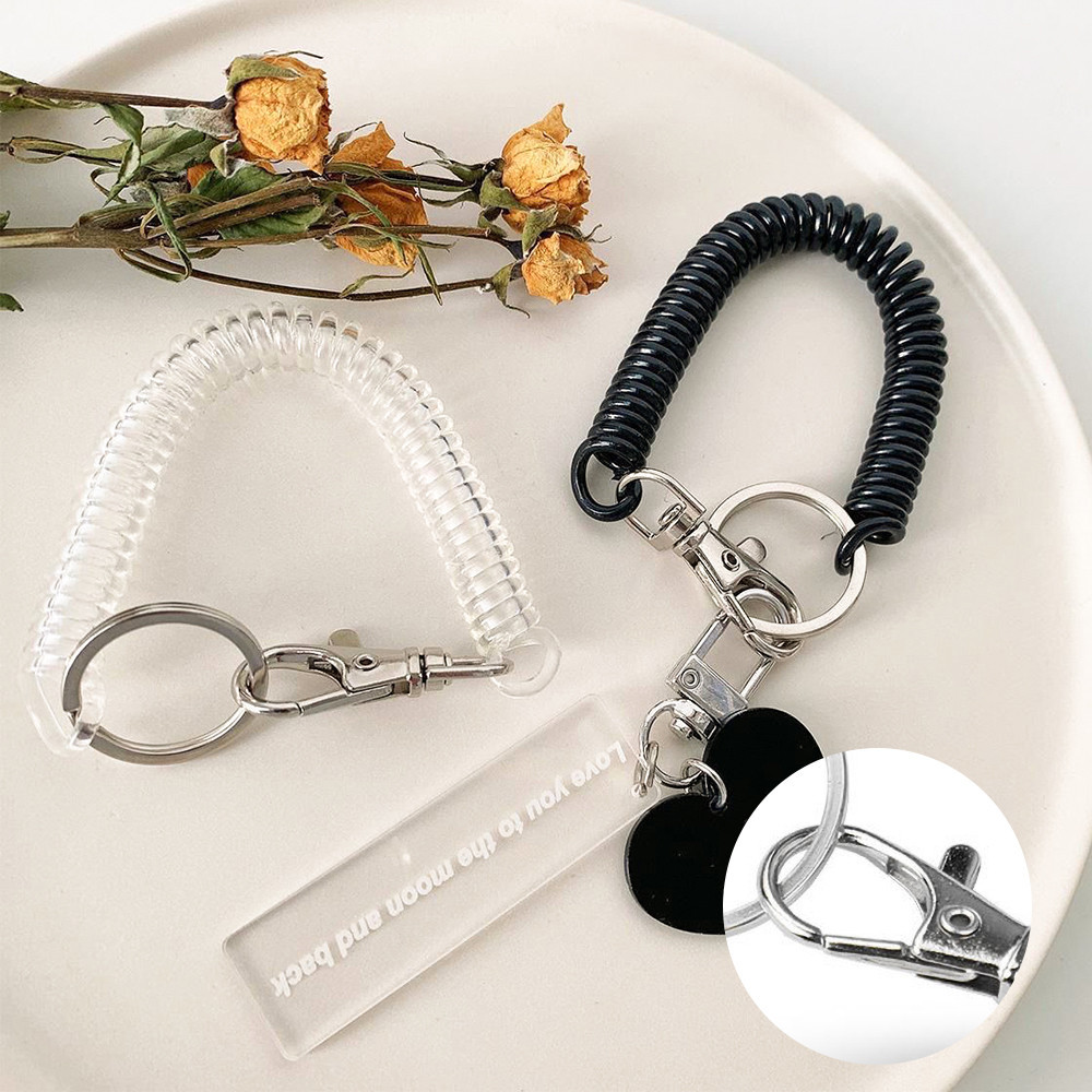 Coil Springs Keychain เชือกสปริง พวงกุญแจเชือกยางยืดสามสี แบบยืดหดได้ ป้องกันการสูญหาย ไม่เป็นสนิม