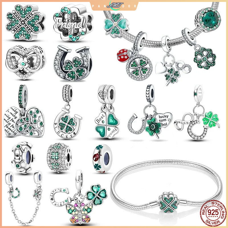 ใหม่ 925 เงินสเตอร์ลิง SilverGreen Series Four-leaved Series ลูกปัด Charm จี้ Fit สร้อยข้อมือ Charms สําหรับผู้หญิง DIY เครื่องประดับของขวัญ