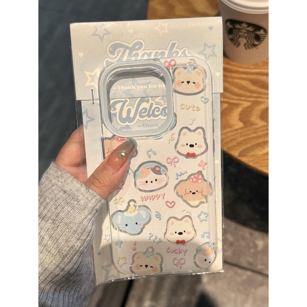 Ins น่ารัก Blue Cutout สัตว์ตลกนุ่มโปร่งใส Anti-Fall เคสโทรศัพท์สําหรับ iPhone 16 Promax 15 Promax 12 13 Mini 14plus 11 Pro Max X XS XR XS Max 7 8 plus Se2020 6G 6Plus