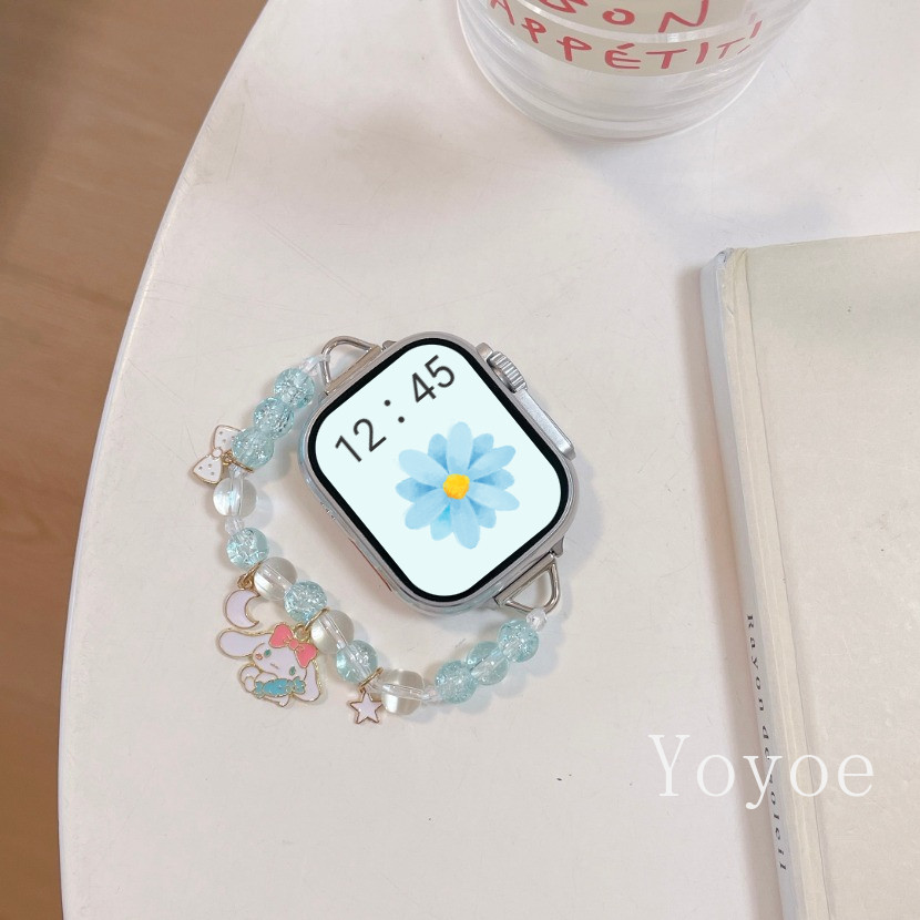แฟชั่นน่ารักการ์ตูนสร้อยข้อมือคริสตัลสําหรับ Apple Watch 49 มม.Ultra2 44 มม.45 มม.38 มม.40 มม.41 มม.42 มม.สร้อยข้อมือผู้หญิงสําหรับ IWatch Series 9 8 SE 7 6 5 4 3