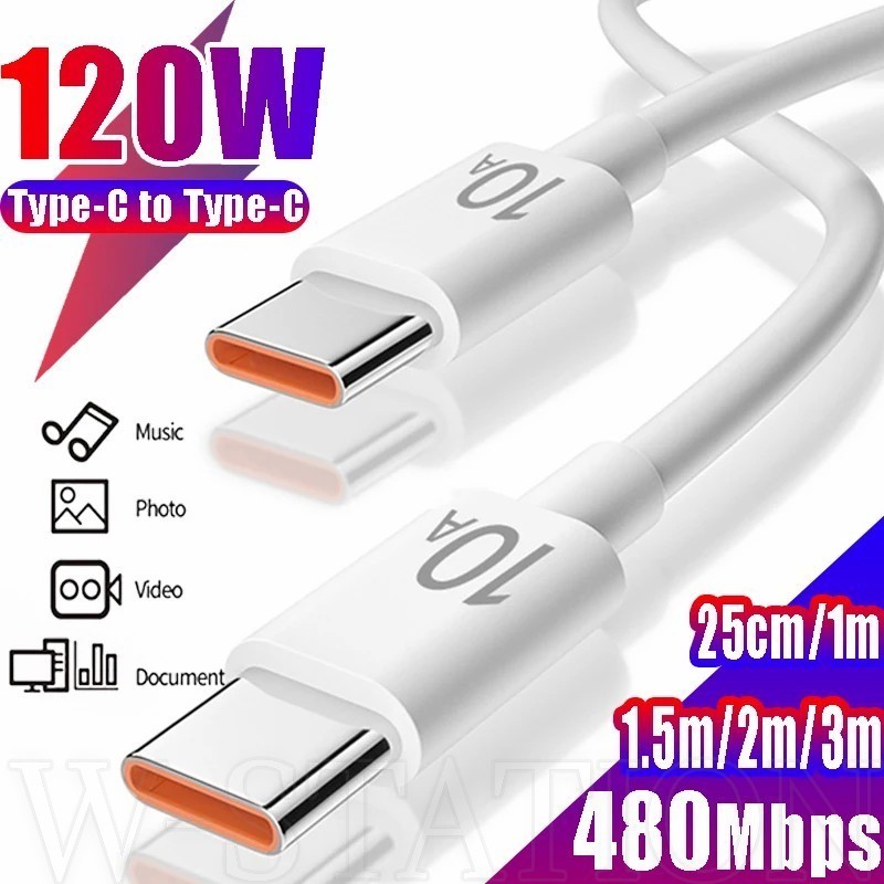 Pd120w 10A Dual Type-C สายชาร์จ - 25 ซม./1 M/1.5 M/2 M/3 M - USB-A USB-C Quick Transfer Data Cord - ใช้งานร่วมกับ iPhone 15 Pro Max - Universal สายชาร์จโทรศัพท์